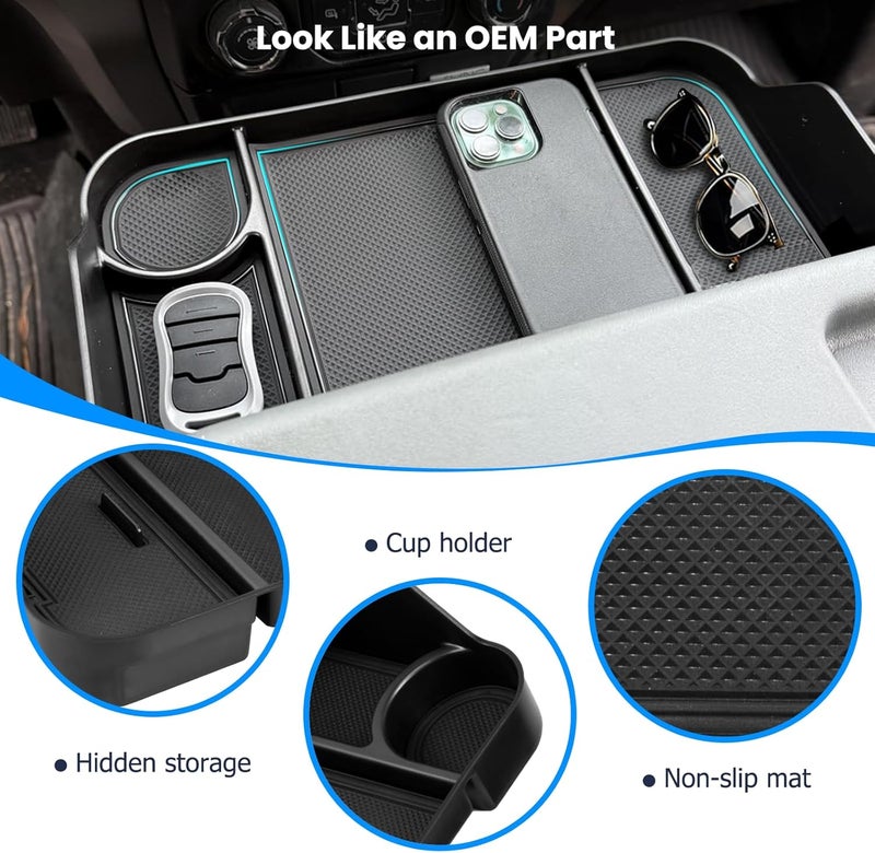 FETUSI Center Console Seat Headrest Organizer Compatible with Ford F150 F250 F350 F450 F550 F650 2011-2024 2025 Accessories, Non-Slip Center Coin Container Storage Box Tray (Jump Seat Only) - Image 5